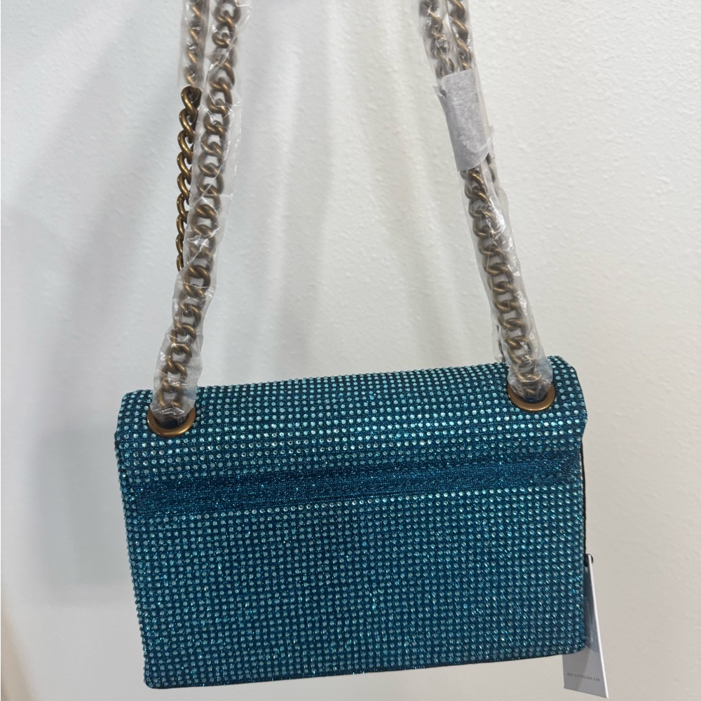 New 🆕 Kurt Geiger Turquoise Crystal Chain Shoulder Bag with Gold Hardware - Picture 10 of 10